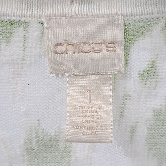 Chico's Tianna Cardigan 1 M Ikat Burnout Open Front 3/4 Sleeve Knit Green White - Picture 4 of 9
